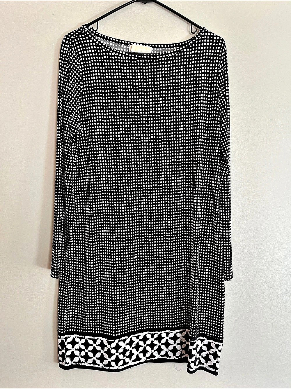 MICHAEL Kors Geo Diamond Long Sleeve Border Dress Black & White